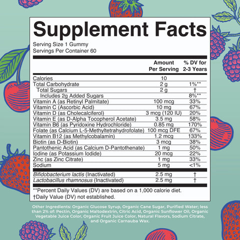 Organic Toddler Multivitamin + Postbiotics Gummies
